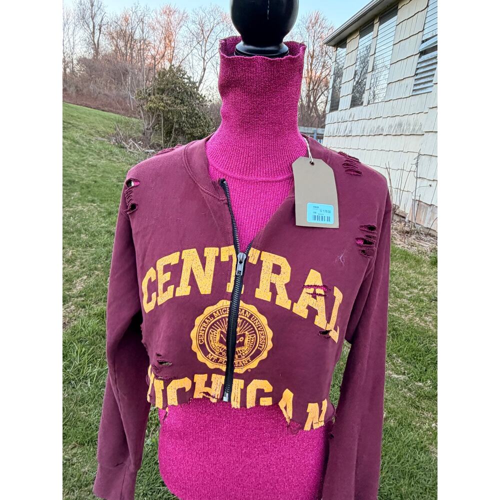 CENTRAL MICHIGAN cropped reworked upcycledb mid-drift sweatshirt unique OOAK